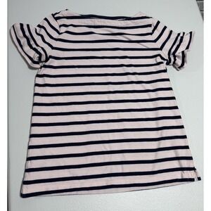 Lands' End Women's Breton Stripe Tee Top Pink Navy Small 6-8 Short Sleeve